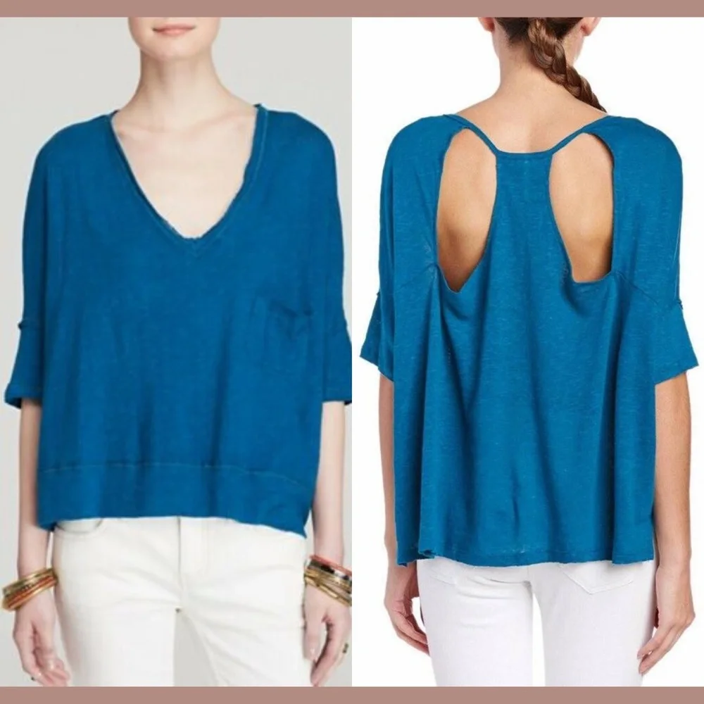 NWT Free People Crescent Moon Jersey Pullover Top in Peacock‎ [SZ XS ]